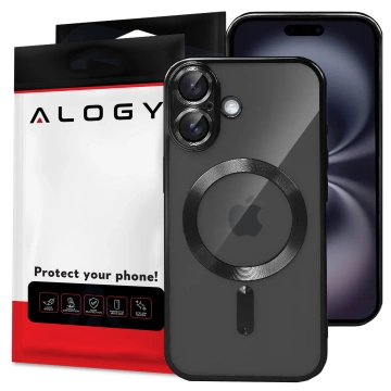 MagSafe Hülle für Apple iPhone 16 Alogy Glamour Luxus Ringhülle schwarz und transparent