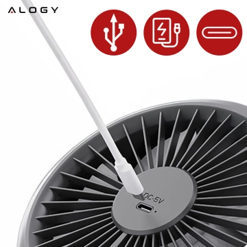 Schreibtischventilator, Standventilator, kleiner Umwälzventilator mit Clip, kabelloser Handventilator, 500 mAh, USB-C, Alogy White