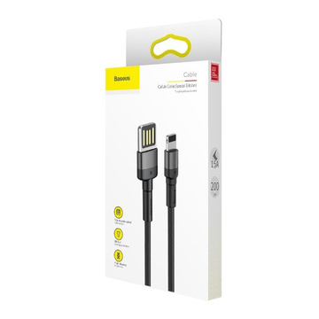 Kabel 2m Baseus Cafule Lightning USB (dwustronny) 1,5A (szaro-czarny)