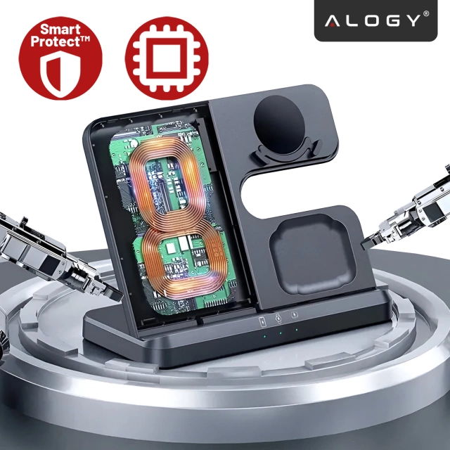 Ładowarka Bezprzewodowa Indukcyjna 3w1 Qi 3.0 Szybka do Samsung S22 S23 S24 S25 Galaxy Watch Buds Stacja czarna