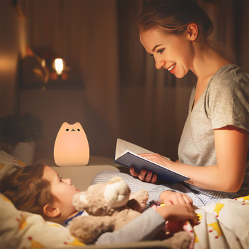 RGB-LED-Nachtlicht für Kinder, Kätzchen, Katze, USB wiederaufladbar, 16 Farben, Silikon-Touch, Weiß