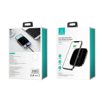 USAMS Kabelloses Ladegerät US-CD154 15W Zinklegierung Ultradünn Schnellladegerät schwarz/schwarz CD154CDX01