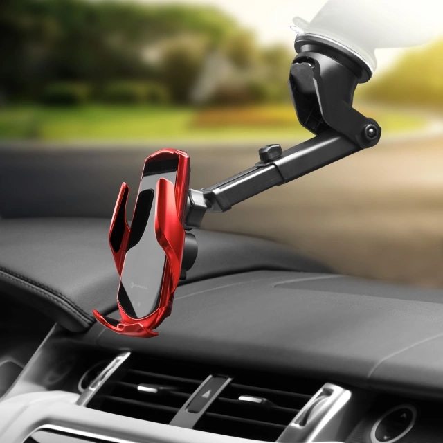Uchwyt Samochodowy Ładowarka Forcell HS1 Auto IR Qi 15W Indukcja Czerwony