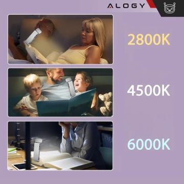 Lampka LED do czytania Alogy Clip Lamp Lampa z klipsem do książki na książkę 15 trybów akumulator Szara