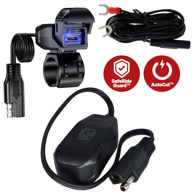 Ładowarka Motocyklowa Kewig USB-C 36W, Szybkie Ładowanie QC, Wodoodporna IP65 z Wyłącznikiem i Podświetleniem LED, Montaż na Kierownicy, do Telefonu, Kamerki, Interkomu – Czarna