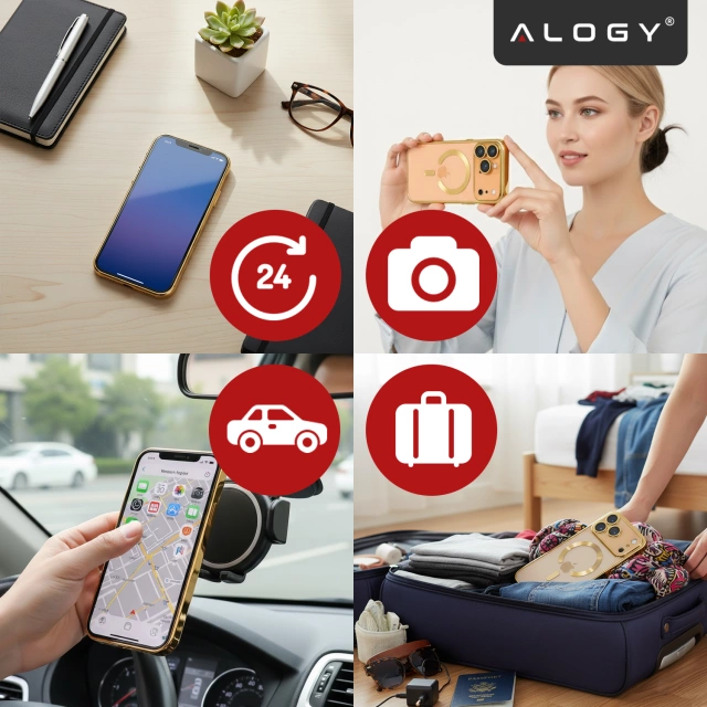 Etui z MagSafe do Apple iPhone 17 Pro – obudowa glamour z ochroną obiektywu, eleganckie i odporne na zarysowania – Alogy LuxuryRing™ Glamour Case Gold