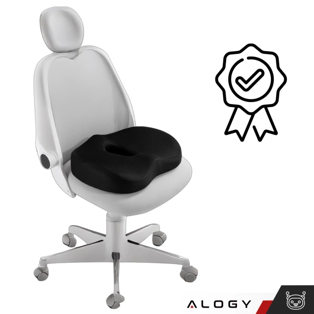 Poduszka ortopedyczna do siedzenia Alogy Seat Pillow do auta na krzesło do biurka siedzisko na fotel z pianką Memory Foam zapamiętująca Czarna