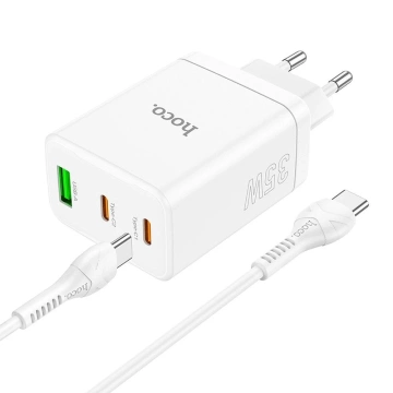 HOCO Wandladegerät 2 x Typ C USB A Kabel Typ C auf Typ C PD QC3.0 3A 35W Weiß