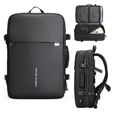 Mark Ryden 17,3"-Laptop-Rucksack, USB-Anschluss, wasserdicht, minimalistisch und geräumig (37 l), komfortabel, erweiterbar durch 180°-Öffnung, 48 × 31 × 14–25 cm – Schwarz