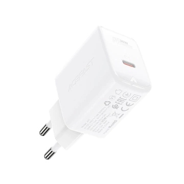 Acefast GaN 30W USB-C PD QC 3.0 Weißes Wandladegerät