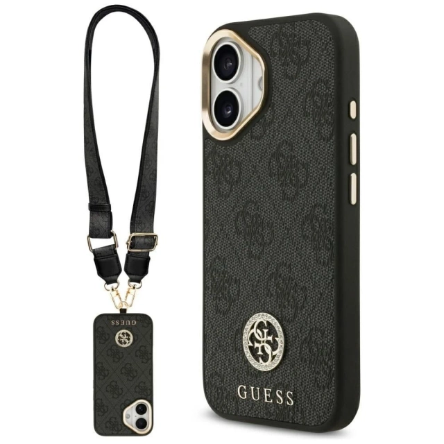 Etui Guess 4G Strass Logo Big Strap MagSafe do iPhone 17 Czarny