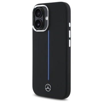 Mercedes-Hülle für iPhone 16 6,1 Zoll, schwarzes MagSafe-Hardcase-Silikon, blau gestreift