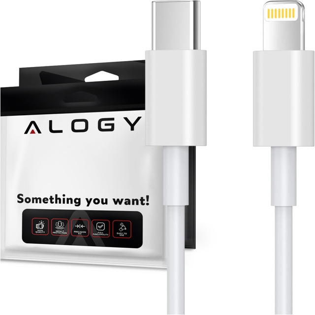 Kabel 2m USB-C do Lightning Alogy Fast Charge przewód do ładowania iPhone 20W biały