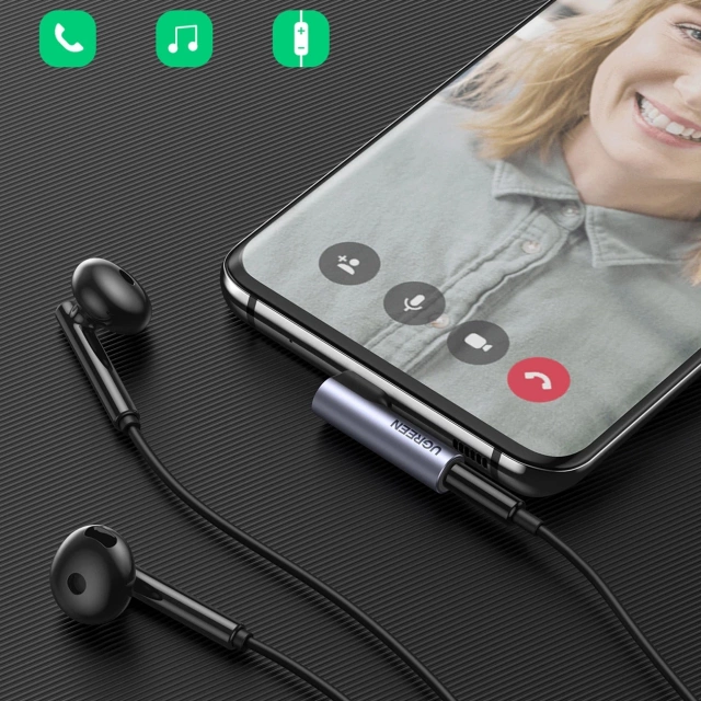 Adapter Ugreen AV154 USB-C do mini jack 3.5 mm Audio 90° Szary