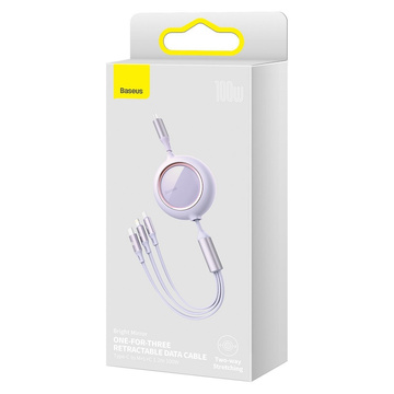 Kabel USB-C 3w1 Baseus Bright Mirror für Micro USB / USB-C / Lightning, 100W, 1.2m (Fioletowy)