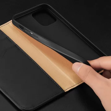 Dux Ducis Hivo Leather Flip Cover Echtes Leder Wallet für Karten und Dokumente iPhone 14 Pro Rot