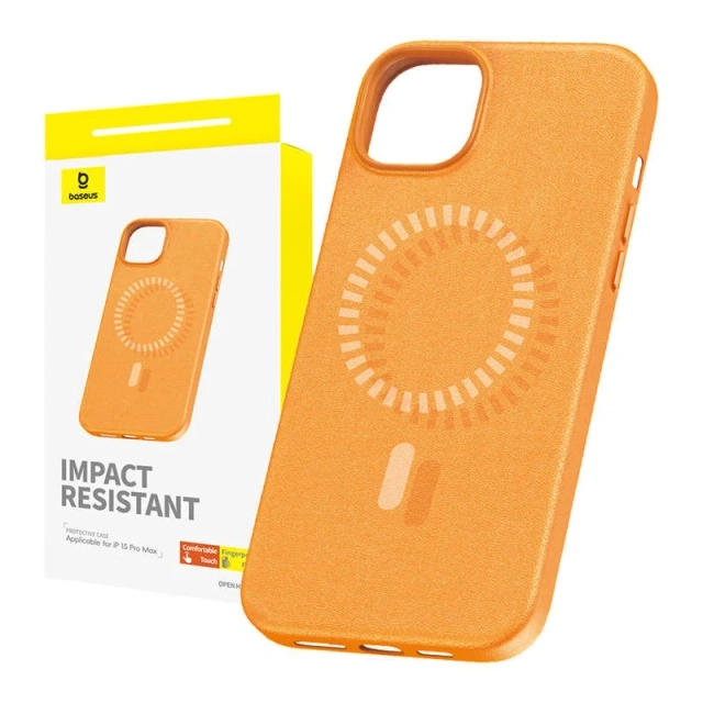 Magnetyczne Etui na telefon iPhone 15 Pro Max Baseus Fauxther Series (Pomarańczowe)