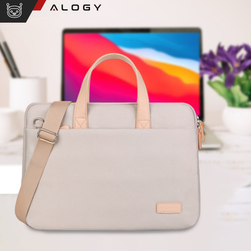 Umhängetasche für Herren und Damen, für Laptop, Tablet, 15,6 Zoll, Reisehülle aus Stoff, Alogy Beige