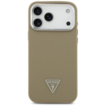 Etui Guess Grained Triangle Logo MagSafe do iPhone 17 Pro Max Brązowy
