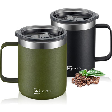 Thermobecher-Set mit 2 Tassen Thermobecher 420 ml mit Griffdeckel für Kaffee Tee Stahl Alogy Schwarz Grün