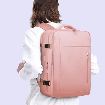 Bange Wasserdichter Rucksack für Laptops bis 15,6 Zoll, 46 x 31,5 x 20 cm, ideal für Stadt, Reisen, Arbeit und Flugreisen, mit USB-Anschluss, Pink