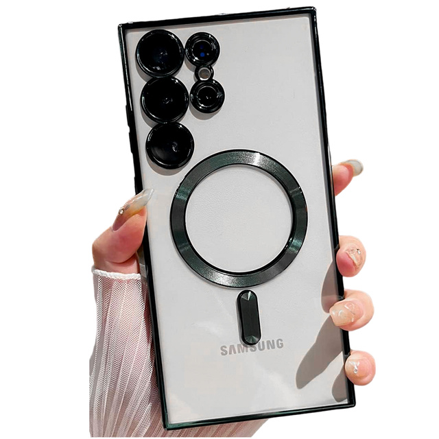 Etui do Samsung Galaxy S24 Ultra Mag Safe Glamour Case Ring obudowa ochrona aparatów Alogy Czarne przezroczyste