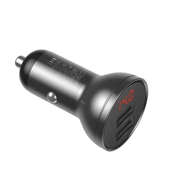Baseus Autoladegerät 2x USB 4.8A 24W mit LCD Kabel 3in1 USB - USB Type C / Micro USB / Lightning 1.2m schwarz (TZCCBX-0G)