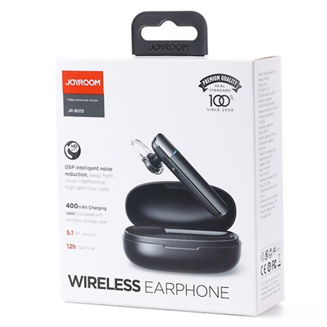 Bezprzewodowa słuchawka Bluetooth 5.1 + stacja ładująca etui Joyroom JR-B01S do auta Czarna