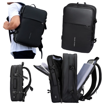 Mark Ryden 17,3"-Laptop-Rucksack, USB-Anschluss, wasserdicht, minimalistisch und geräumig (37 l), komfortabel, erweiterbar durch 180°-Öffnung, 48 × 31 × 14–25 cm – Schwarz
