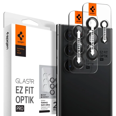 2x Nakładka na obiekty Osłona aparatu Spigen Optik.Tr "EZ FIT" Camera Protector do Samsung Galaxy S23 Ultra Czarna