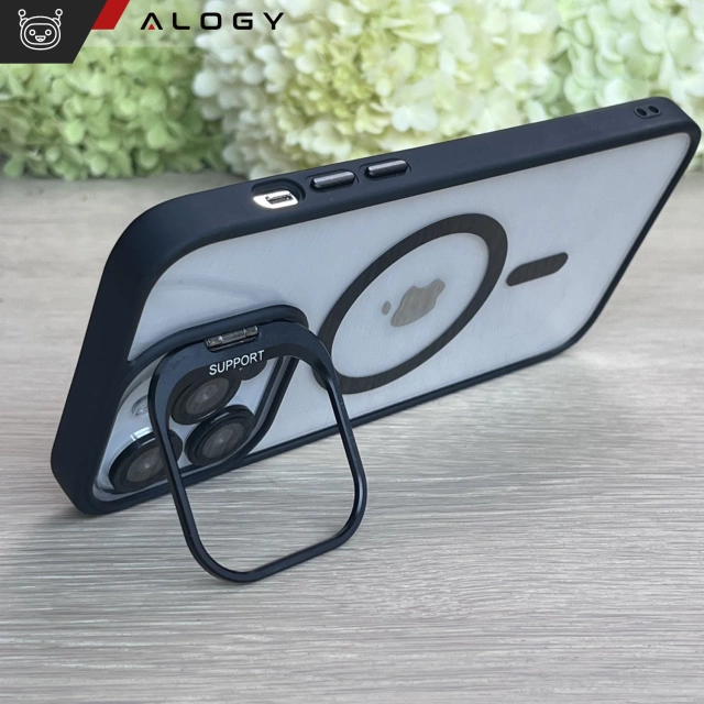 Etui hybrydowe ochronne do Apple iPhone 16 Pro Alogy KickStand Hybrid Case z podpórką do MagSafe Czarne + szkło hartowane