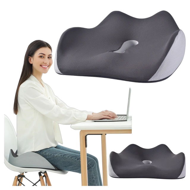 Poduszka ortopedyczna do siedzenia Alogy Seat Pillow do auta na krzesło do biurka siedzisko na fotel z pianką Memory Foam Czarno-szara