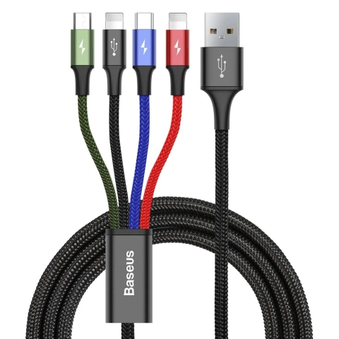 Baseus Kabel USB 4in1 2x Lightning / USB Typ C / Micro-USB-Kabel in Nylongeflecht 3,5A 1,2m schwarz (CA1T4-A01)