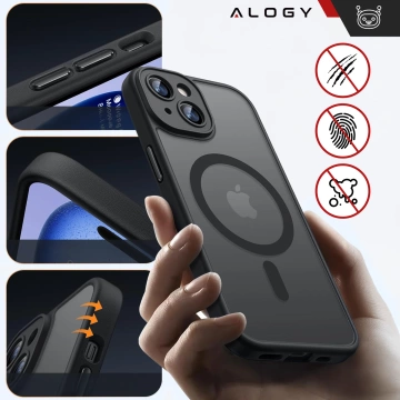 Hülle für Apple iPhone 15 Plus Alogy MagSafe Hybrid Matte Case Matte Cover mit Linsenschutz Schwarz