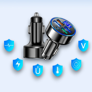 Autoladegerät 4x USB QC 3.0 USB C PD 20W LED schnell leistungsstark 250W für Alogy Autotelefon schwarz