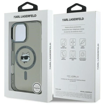 Karl Lagerfeld Hülle für iPhone 16 Pro Max 6,9" Schwarz MagSafe Hardcase IML Metall Choupette Head