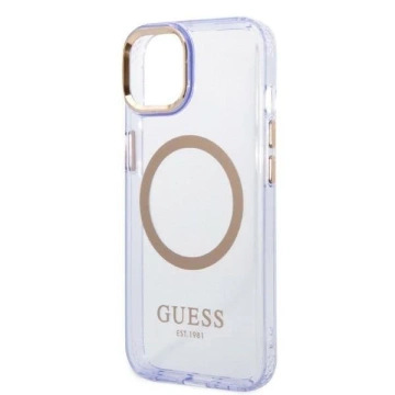 Etui Guess GUHMP14SHTCMU für Apple iPhone 14 6,1" lila/lila Hartschalenetui Gold Outline Translucent MagSafe