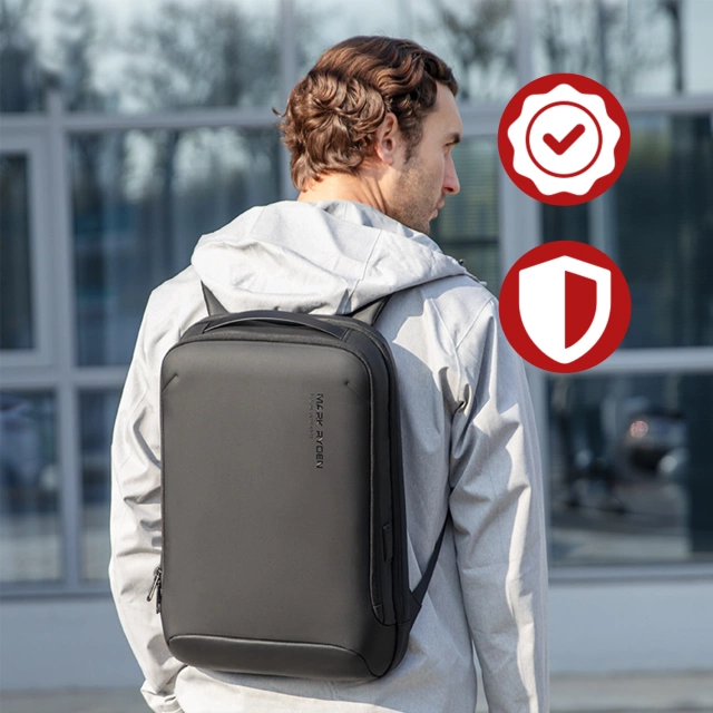 Plecak na Laptopa 15.6" Mark Ryden, Wodoodporny, Lekki i Smukły, Podróżny z Wyjściem USB, Kieszenią na Karty i Zamkiem YKK, Materiał EVA, 14L (42×30×12 cm) – Czarny