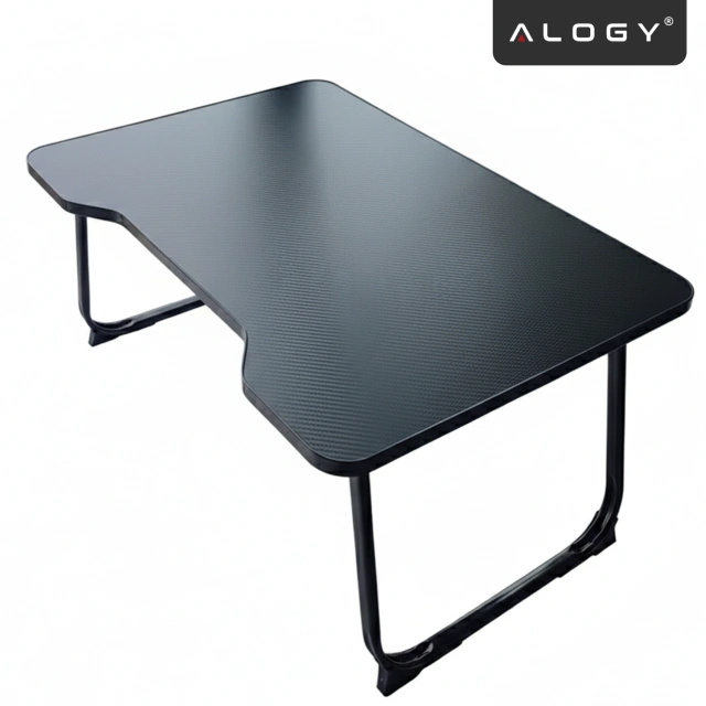 Stolik składany gamingowy 60×40 cm – biurko na laptopa z powierzchnią Carbon, lekki i przenośny, stabilna konstrukcja do domu i grania – Alogy CarbonDesk™ Czarny