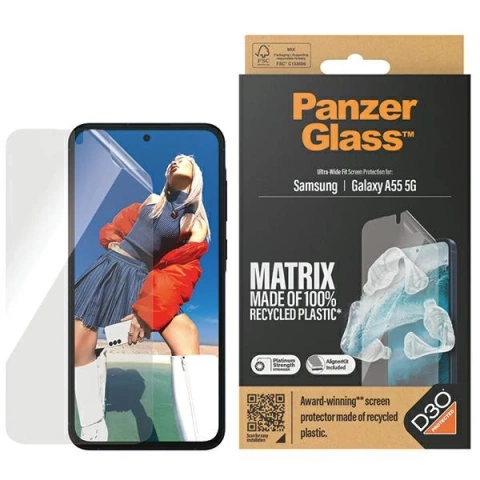 Schutzfolie für Samsung Galaxy A55 5G PanzerGlass Matrix Ultra-Wide Fit D3O mit Aligner