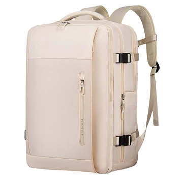 Wasserdichter Rucksack von Bange für Laptops bis 15,6 Zoll, ideal für Städtetrips, 46 x 31,5 x 20 cm, für Arbeit und Flugreisen, für Damen und Herren, mit USB-Anschluss, beige