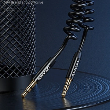 USAMS Adapter Spring audio jack 3,5mm -3,5mm 1,2m czarny/black SJ256YP01 (US-SJ256)