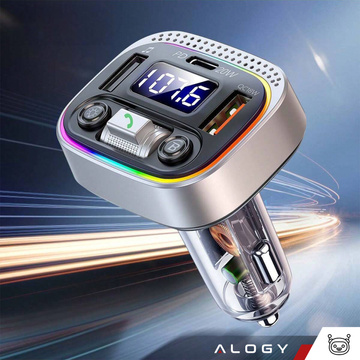 Bluetooth FM MP3 Autosender Schnellladegerät 2 x USB QC 3.0 USB-C C PD 20W LED RGB Alogy Car Silber