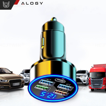 Autoladegerät 4x USB QC 3.0 USB C PD 20W LED schnell leistungsstark 250W für Alogy Autotelefon schwarz