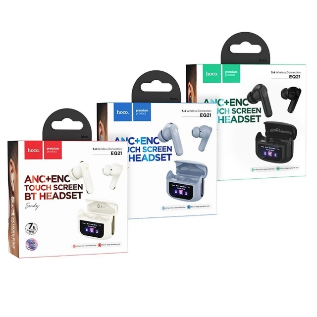 Słuchawki Hoco EQ21 ANC ENC TWS Białe z Ekranem Dotykowym LED