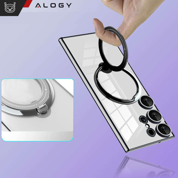 Hülle für Samsung Galaxy S24 Ultra Magnetische Hülle Ring Mag Safe Clear Magnethalter Alogy Schwarz transparent