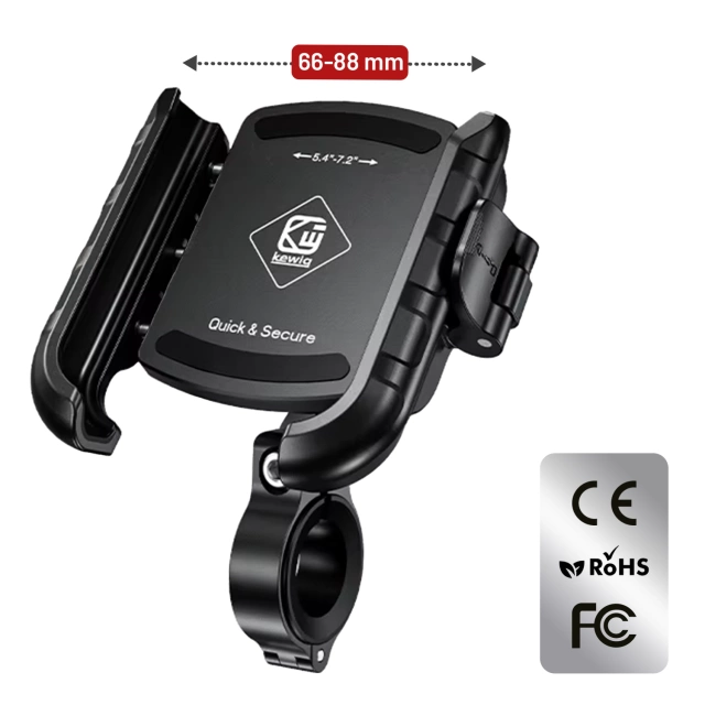 Uchwyt Motocyklowy na Telefon z Szybkim Ładowaniem 36W USB-C PD Kewig do Kierownicy i Lusterka, Rotacja 360°, Kompatybilny z Telefonami 5.4–7" - Czarny