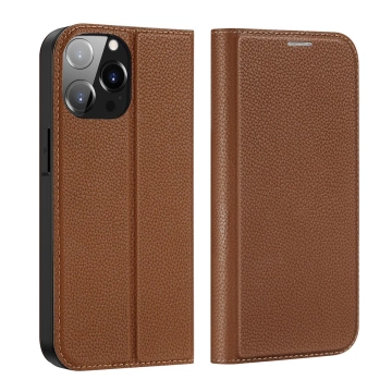 Dux Ducis Skin X2 Hülle für iPhone 14 Pro Max magnetische Flip-Cover braun