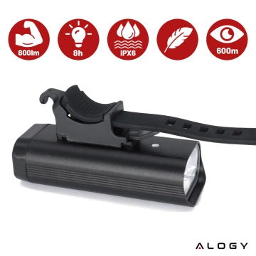 Lampka rowerowa przód LED SUPER JASNA 8H ŚWIECENIA przednia światło roweru 800LM 1800mah oświetlenie wodoodporna światełko na rower czarna