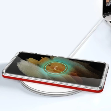 Klare 3in1 Hülle für Samsung Galaxy S21 Ultra 5G Frame Gel Cover Rot